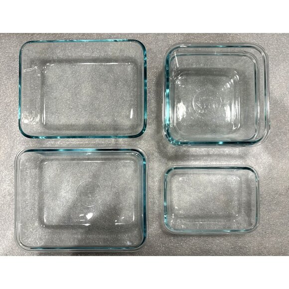 Set Lot of 5 Pyrex Clear Blue Tint Baking Dishes 3 Different Sizes Made In USA - Picture 1 of 10